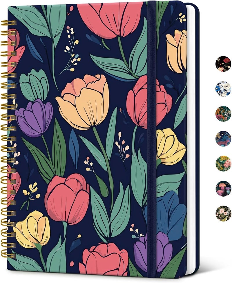 Taja Lined Spiral Journal Notebook for Women, A5 Cute College Ruled Hardcover Notebook for Work & Note Taking, Pretty Journal for Writing, 140 Pages, Colorful Tulips - Image 1